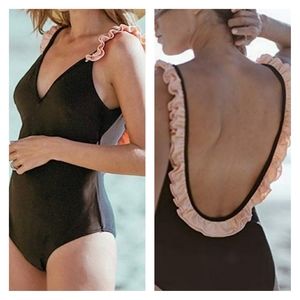 cupshe black with pink ruffle